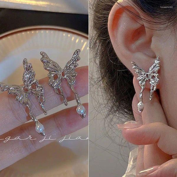 Boucles d'oreilles papillon liquide Style Punk pour femmes, bijoux esthétiques en métal Cool Y2K, cadeau de fête, 2024