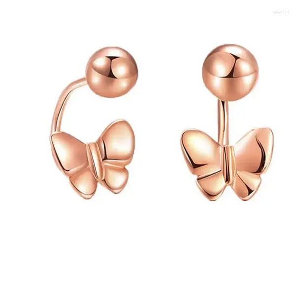 Boucles d'oreilles à tige en or Rose pur 18 carats pour femmes, AU750, papillon