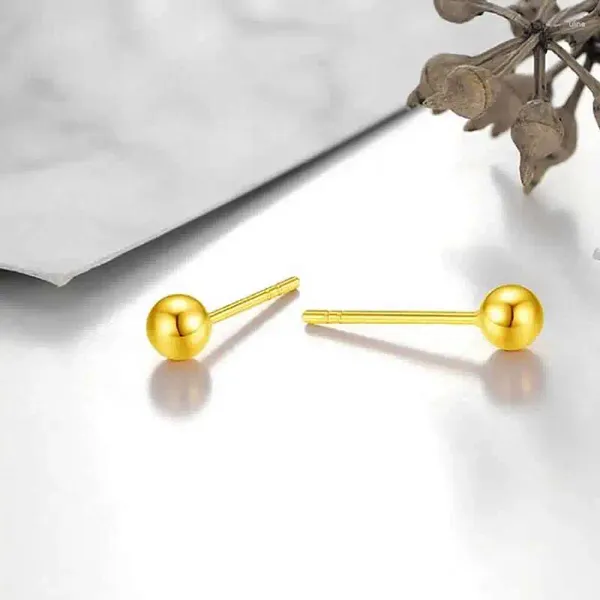 Boucles d'oreilles à tige en or jaune pur 24 carats pour femmes, boule lisse 999