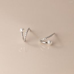 Boucles d'oreilles en argent Sterling pur 925 prévenir les allergies élégante perle en forme de V pour les femmes filles bijoux de fête de mariage B239