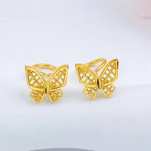Boucles d'oreilles Pure 999 Real 24k Yellow Gold 5G Filigree Butterfly Post Hook /1.98-2.04G
