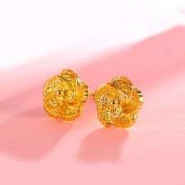 Stud -oorbellen Pure Gold Color For Women Lovely Flower Earing Brincos Femme Pendientes Wedding Bridal Sieraden Accessoire Bijoux