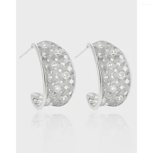 Boucles d'oreilles en argent Sterling S925 pur, personnalité légère, luxe, diamant ajouré, conception géométrique incurvée en maille tissée