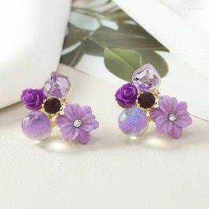 Stud -oorbellen Purple Flower Fashion Earings For Women 2024 Trendy Koreaanse Crystal Rhinestone Wedding Party sieraden