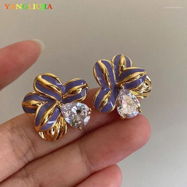Boucles d'oreilles étalon la fleur violet glaçage zircon japonais style sud-coréen élégant mode luxe ms accessoires de mariage 2024