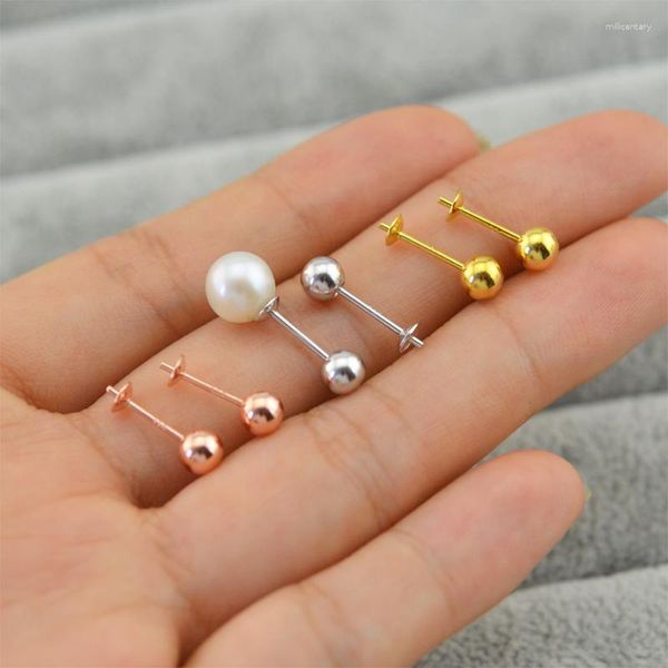 Boucles d'oreilles à tige QIAOBEIGE Simple perle accessoire 925 bijoux en argent Sterling femmes boucle d'oreille avec vis rotative bouchon d'oreille bricolage cadeau