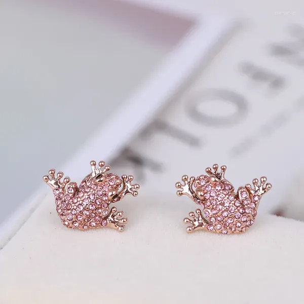 Boucles d'oreilles Qingdao, bijoux européens et américains, incrustés de grenouille mignonne, Rose, petit Animal, vente en gros