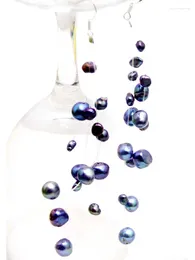 Boucles d'oreilles Qingmos 4-7mm BAROQUE naturel d'eau douce perle noire boucle d'oreille pour les femmes avec étoile balancent 4.5 "bijoux