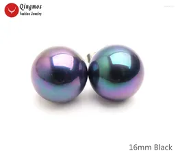 Boucles d'oreilles Qingmos Tendy Black Sea Shell Pearl pour les femmes avec de gros bijoux de boucle d'oreille ronde de 16 mm Arte Ear735