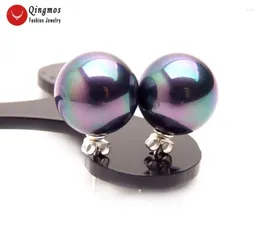 Boucles d'oreilles Qingmos Perle de coquille de mer tendance pour les femmes avec 16 mm Round Black Brokelry Fashion Arete Ea735