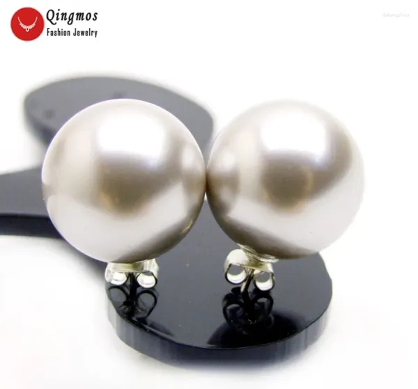 Boucles d'oreilles Qingmos Perle de coquille de mer tendance pour les femmes avec 16 mm Bijoux de boucles d'oreille gris mode ARETE EAR737