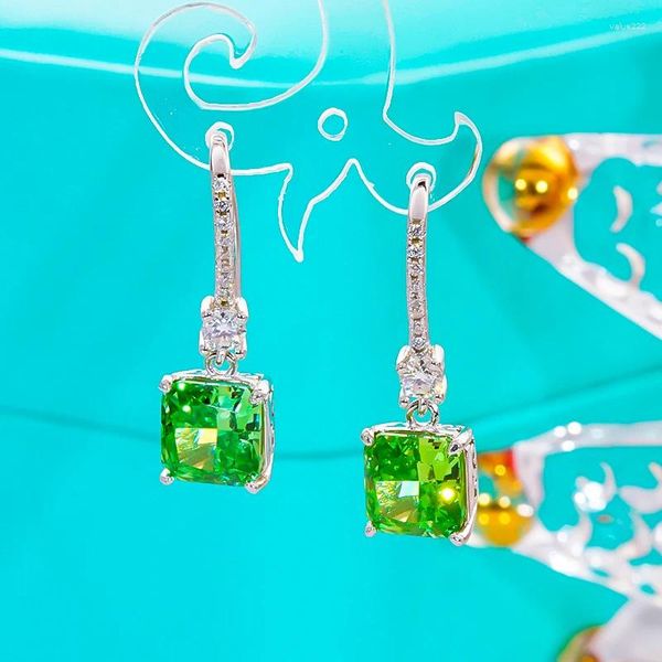 Pendientes de sementales Qinhuan Green Sapphire Drop for Women 925 Sterling Silver con platino Fiesta de joyas de lujo chapado en platino