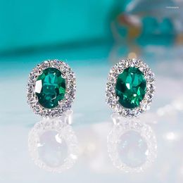 Stud -oorbellen Qinhuan Luxe Emerald S925 Sterling Silver High Carbon Diamond For Women Party Vintage Super Flash Fine Jewelry