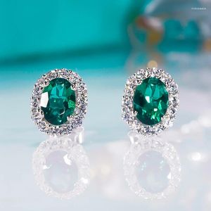 Boucles d'oreilles Qinhuan Luxury Emerald S925 Serling Silver High Carbon Diamond For Women Party Vintage Super Flash Bijoux