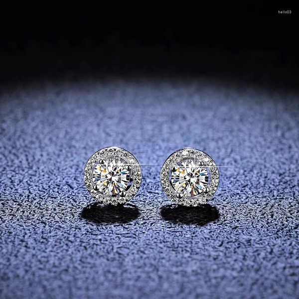 Pendientes de tuerca QUKE Moissanite Real redondo 1ct D Color VVS1 diamante brillante Plata de Ley 925 pura para mujer joyería fina de boda