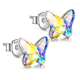 Pendientes de tuerca con diseño de mariposa arcoíris, exquisitos cristales austriacos, joyería para el día de la madre, regalos de cumpleaños