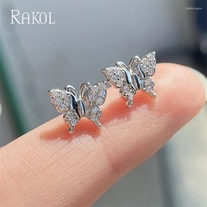  Pendientes de semental RAKOL Butterfly Pendiendo Exquisito Luxury for Women Fashion Design Metal Metal Gold Color Ear Jewelry