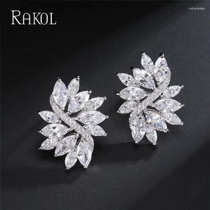 Stud -oorbellen Rakol Water Drop Flower For Women Geometric Luxury Full Zirkon Bridal Earring Wedding Party Sieraden