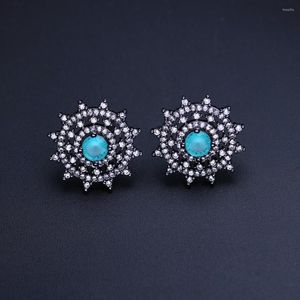 Pendientes de tuerca Ranos Boho Sun-Earrings Natural Round Tourmaline Stone Studs Cubic Zirconia Brincos para mujer joyería de moda EFX013372