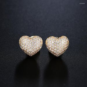 Stud -oorbellen ranos kleine kubieke zirkonia hart champagne gouden geometrisch voor vrouwen mode sieraden ehf003444