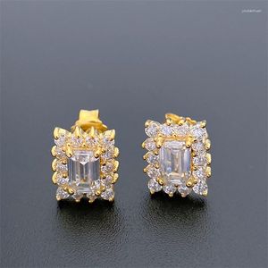 Boucles d'oreilles à clous prêtes à être expédiées, en Stock, hip hop, élégant, réglage du dos à vis, VVS Baguette Moissanite pour homme