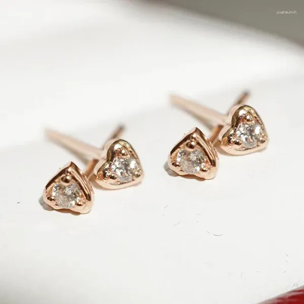 Boucles d'oreilles en or véritable 18 carats, diamant, cœur, Mini, Simple, naturel pur, AU750, bijoux fins, cadeaux pour femmes