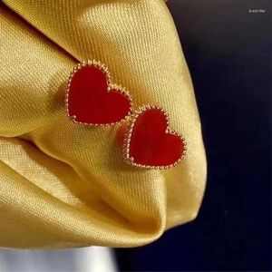 Boucles d'oreilles en or véritable 18 carats, Agate rouge, pur solide, AU750, cœur fritillaire blanc, bijoux fins pour femmes