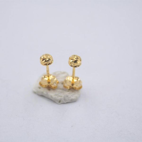 Boucles d'oreilles clous véritable or jaune 18 carats pour femme femme sculptée demi-boule mini cadeau