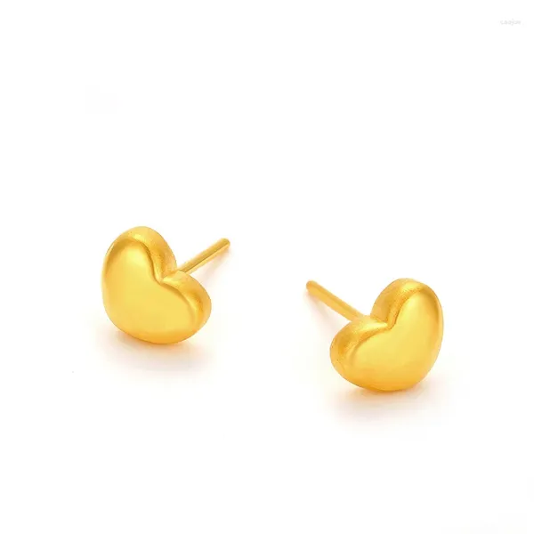 Boucles d'oreilles à clous en or jaune véritable 24 carats, cœur 3D 999, cadeau pour femmes