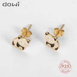 Boucles d'oreilles Stud Real 925 Animal argenté mignon Panda 18K Epoxy plaqué or pour les femmes charmez les beaux bijoux accessoires minimalistes