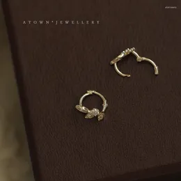 Boucles d'oreilles en argent Sterling 925 véritable, anneau en Zircon feuille d'or 14 carats pour femmes, bijoux de perçage, vente en gros d'argent avec