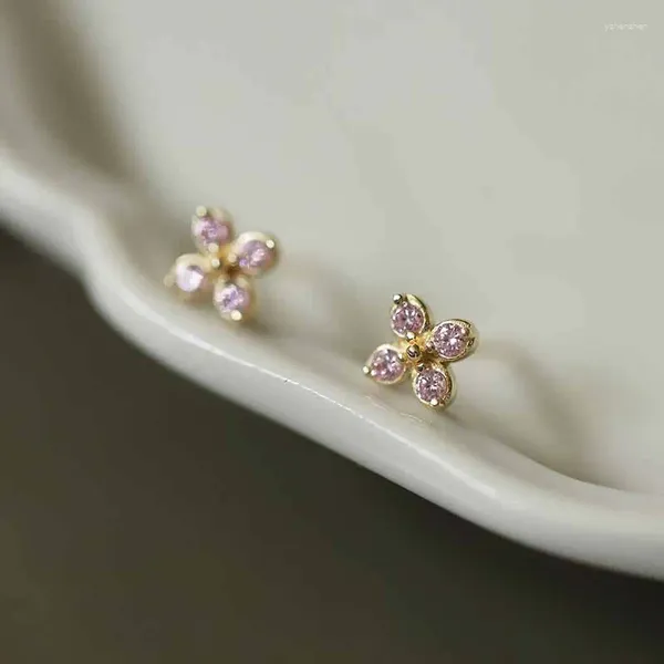 Boucles d'oreilles STAD REAL 925 SIRGE STERLING 14K Gol Cross Flower Zircon pour les femmes Piercing Luxury Bijoux en gros accessoires