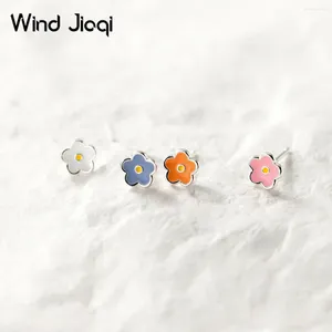 Boucles d'oreilles à tige en argent Sterling 925 véritable, fleurs de couleur asymétriques, Mini petites pour femmes étudiantes, cadeau Simple et mignon, bijoux à porter au quotidien