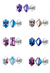 Stud -oorbellen Real 925 Sterling Silver Cube Crystals from Elements Fancy Stone Jewelry for Women Party Wedding Gift5179213