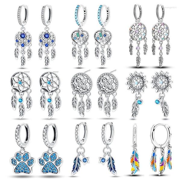 Boucles d'oreilles Stud Real 925 Sterling Silver Dream Catcher pour les femmes bijoux d'anniversaire de mode de mode zircon colorée de couleur exquise