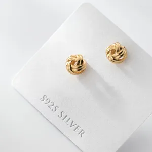 Stud Oorbellen Echt 925 Sterling Zilver Goudkleurige Gedraaide Schattige Mini Knoop Studs Voor Dames Meisjes