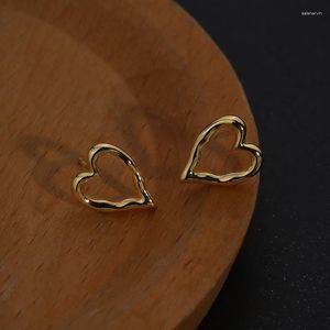 Pendientes de tuerca Plata de Ley 925 auténtica corazón hueco dorado joyería hipoalergénica para mujeres y niñas