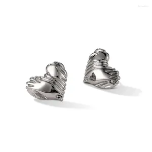 Stud -oorbellen Real 925 Sterling Silver Heart Vold met goud voor vrouwen Fijne sieraden Minimalistische accessoires Anti -allergie