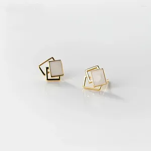 Stud Oorbellen Echt 925 Sterling Zilver Holle Geometrische Vierkante Vorm Sieraden Voor Vrouwen Meisjes