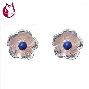 Boucles d'oreilles STAD REAL 925 argent sterling en boucle d'oreille fleur de fleur incrustée lapis lazuli Luxury Fine bijoux femme 2024 E03