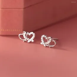 Stud Oorbellen Echt 925 Sterling Zilver In elkaar grijpende Dubbele Harten Oorbellen Sierlijke Holle Hart Studs Fijne Sieraden Voor Vrouwen Meisjes