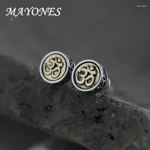 Stud Oorbellen Echt 925 Sterling Zilver OM Mantra Voor Vrouwen En Mannen Retro Antieke Stijl Zes-Woord Sutra Boeddhisme Sieraden