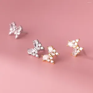 Pendientes de tuerca Plata de Ley 925 auténtica románticos y dulces Mini mariposa circonita blanca para mujer dijes joyería perforada de boda regalo