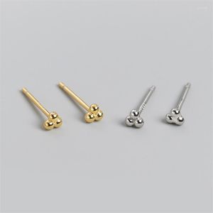 Boucles d'oreilles en argent sterling 925 véritable petit trois perles pour les femmes mode entretien des trous d'oreille bijoux simples