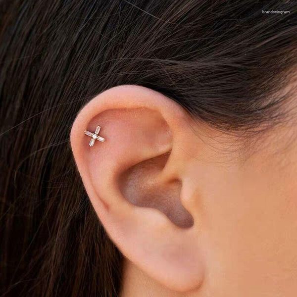 Pendientes de tuerca de Plata de Ley 925 auténtica, pendientes pequeños con forma de cruz de circonia cúbica geométrica para mujeres encantadoras, regalos de joyería para fiesta de compromiso, venta al por mayor