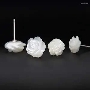 Boucles d'oreilles à tige réelles.Oreille de fleur de Rose sculptée en argent Sterling 925, coquille naturelle blanche, 10MM 8mm, GTLE236