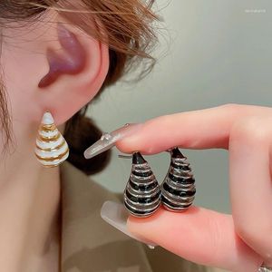 Boucles d'oreilles en or véritable plaqué argent, aiguille goutte à goutte, fil d'huile, Design de Niche incurvé, Style rétro français pour femmes