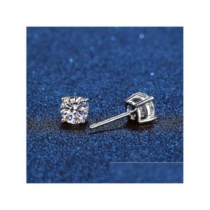 Boucles d'oreilles véritable Moissanite 14K plaqué or blanc Sterling Sier 4 broches diamant boucle d'oreille pour femmes hommes oreille 1Ct 2Ct 4Ct livraison directe Dhhrm