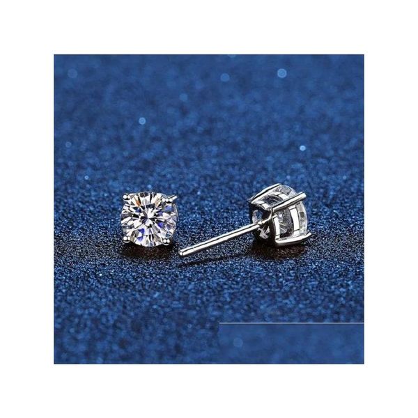 Pendientes de tuerca Real Moissanite 14K Chapado en oro blanco Sterling Sier Pendiente de diamante de 4 puntas para mujeres Hombres Oreja 1Ct 2Ct 4Ct Entrega de gota Otbmp