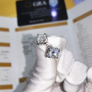 Boucles d'oreilles tête de taureau Moissanite véritable 1CT 2CT 14K, or blanc 925 argent, diamants ronds, bijoux pour femmes